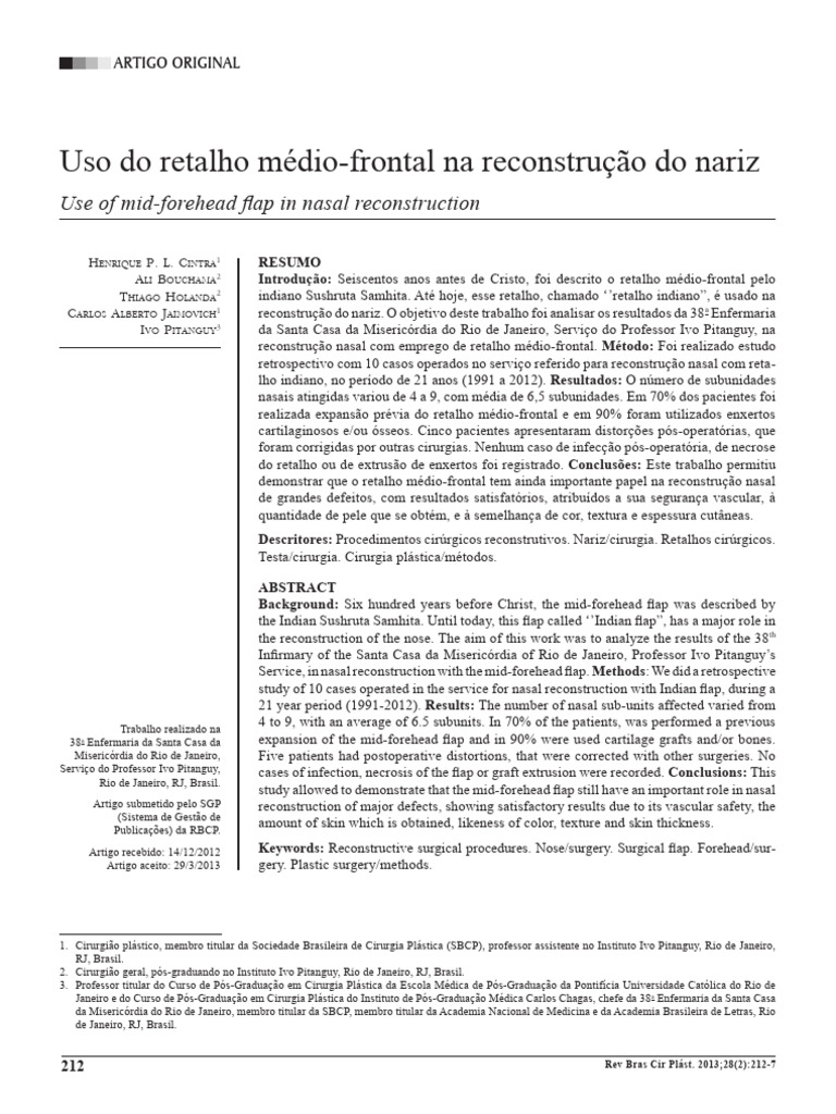 Retalho Médio-Frontal na Reconstrução Nasal | PDF | Remédio | Cirurgia ...