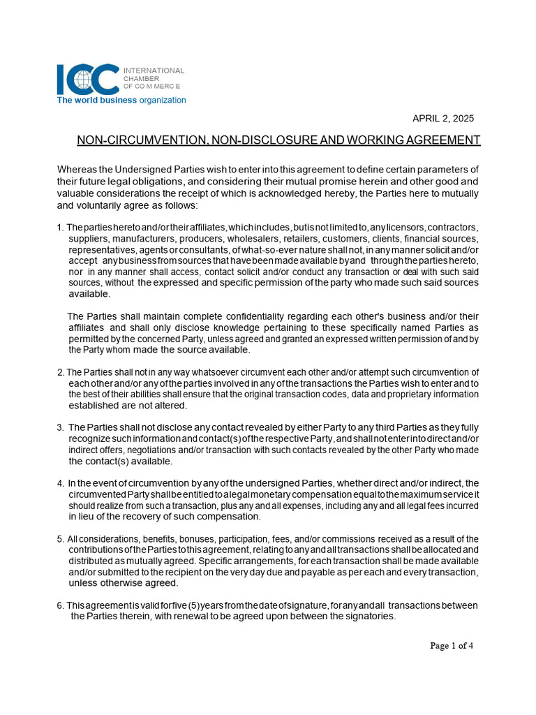 Non Circumvent Non Disclosure-Blank 2 | PDF | Arbitration | Non ...