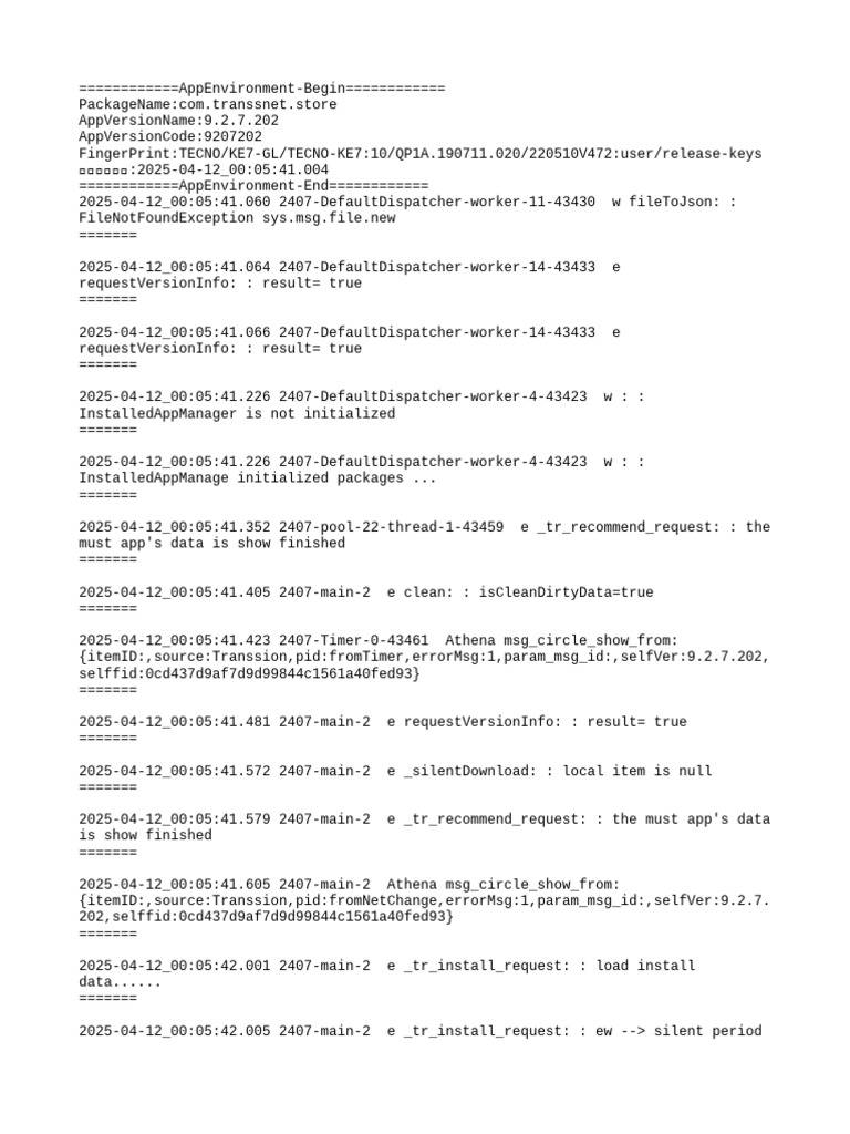App Environment Log for Version 9.2.7 | PDF | Computing Platforms ...