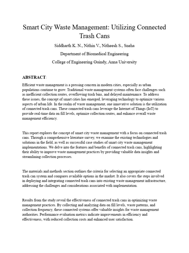 Smart Trash Bins in Urban Waste Management | PDF | Waste Management ...