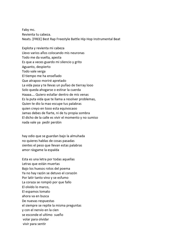 Revienta tu cabeza: Letra de Faby MC | PDF