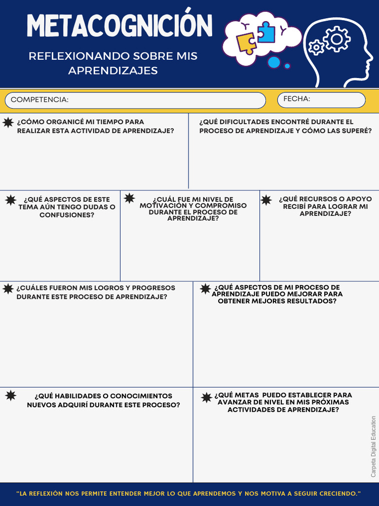 Fichas de Metacognición en Aprendizaje | PDF