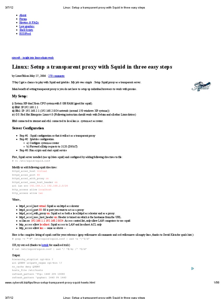 Linux - Setup A Transparent Proxy With Squid in Three Easy Steps | PDF ...
