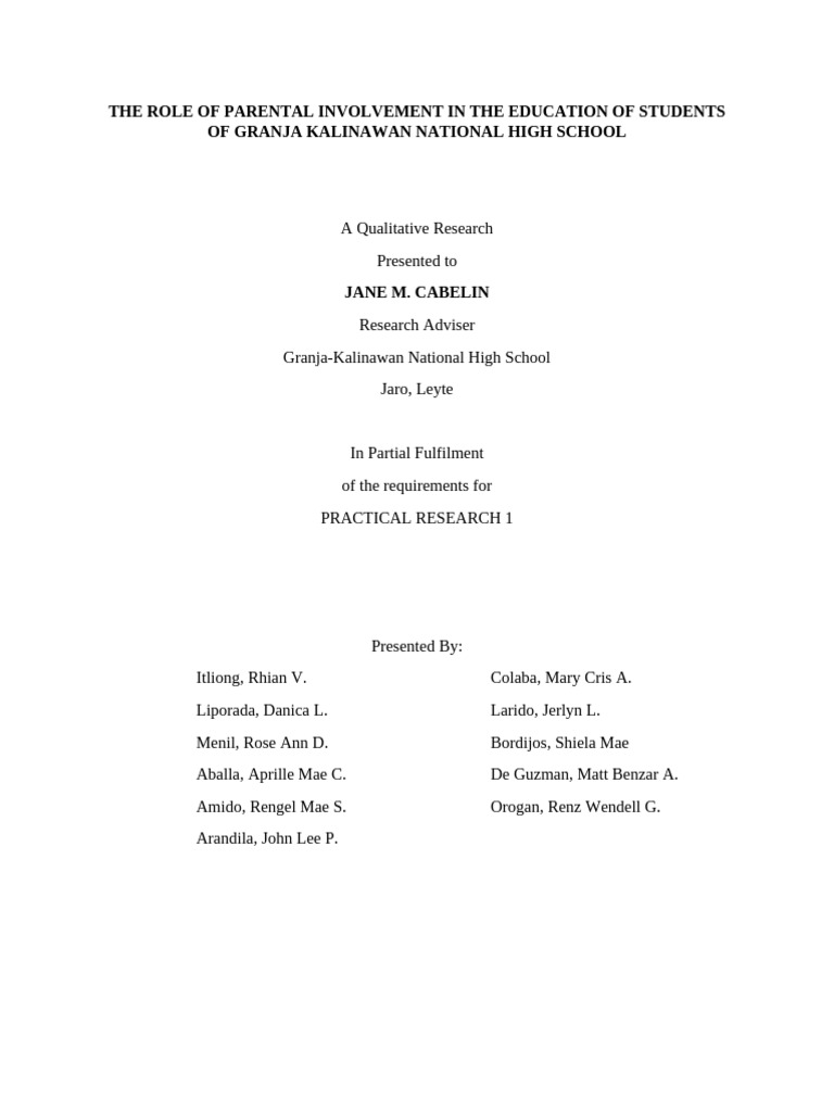The Role of Parental Involvement in The Education of Students of Granja ...