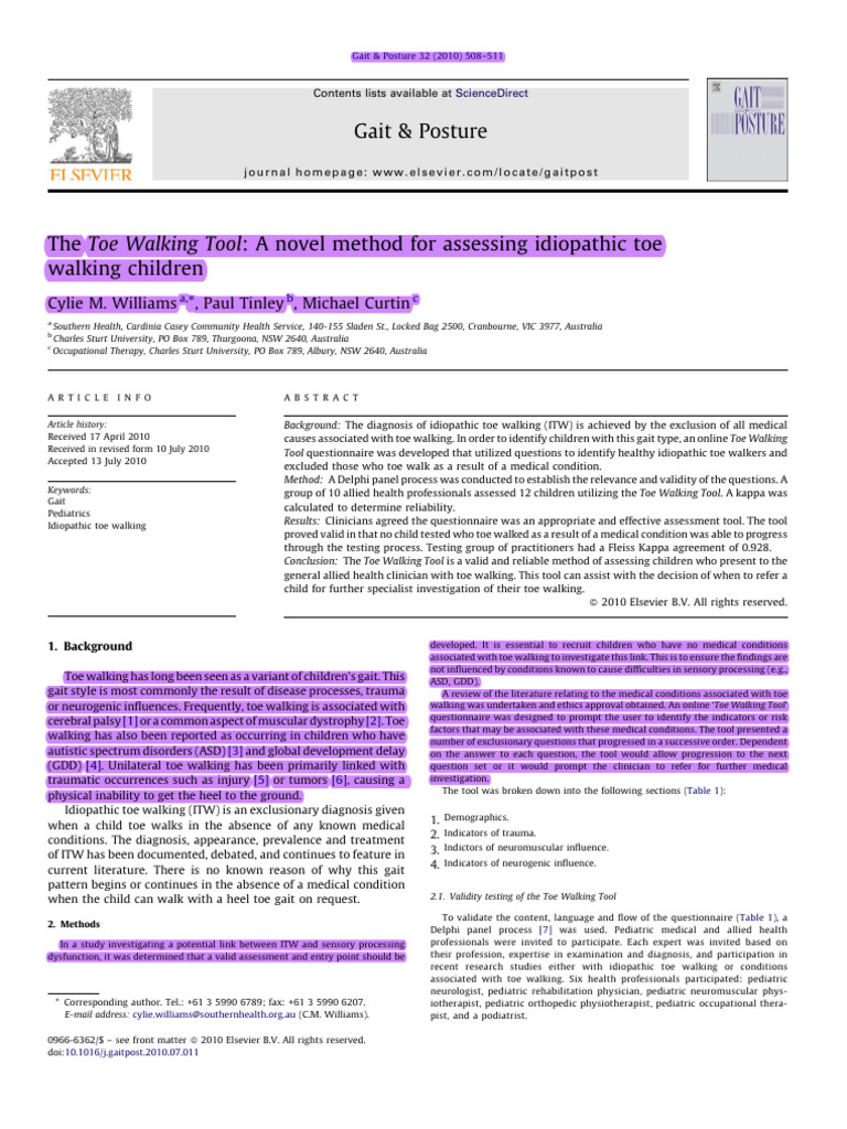 Validating the Toe Walking Tool | PDF | Medical Diagnosis