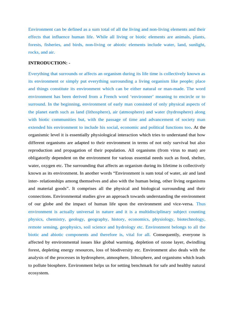 Understanding Environment: Components & Types | PDF | Natural ...