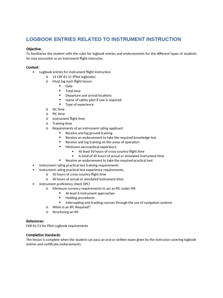 Instrument Flight Logbook Guidelines | PDF | Instrument Flight Rules ...
