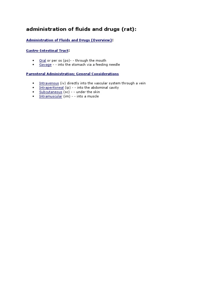 Administration of Fluids and Drugs | PDF