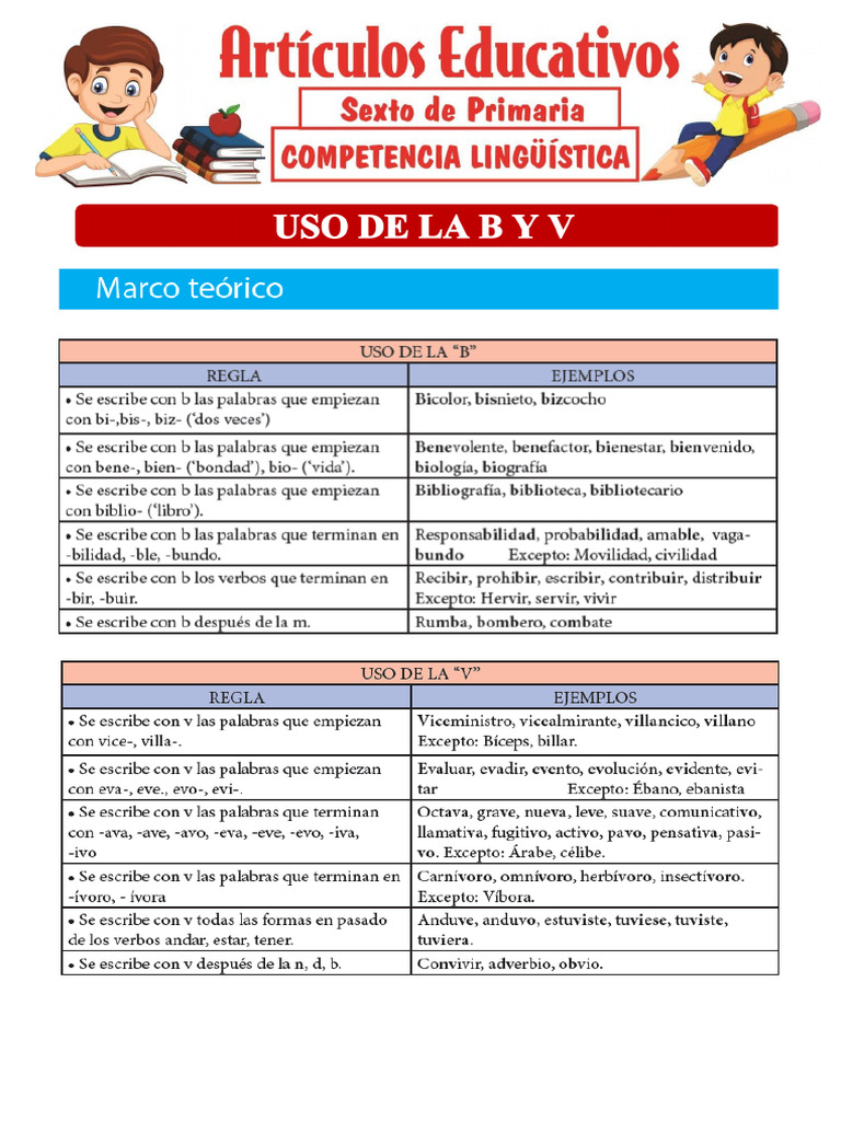 Uso de La B y V para Sexto de Primaria | PDF