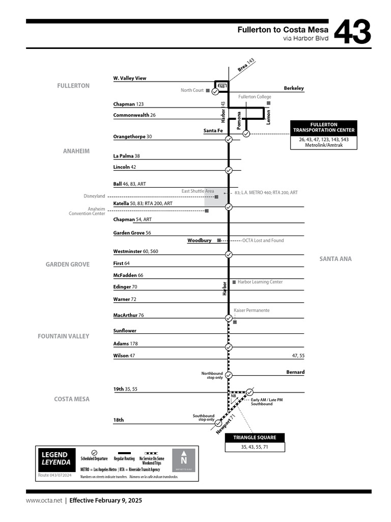 OCTA Bus Route 43 Schedule | PDF | Passenger Rail Transport | Transport