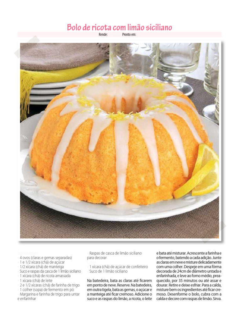 Bolo de Ricota com Limão Siciliano | PDF