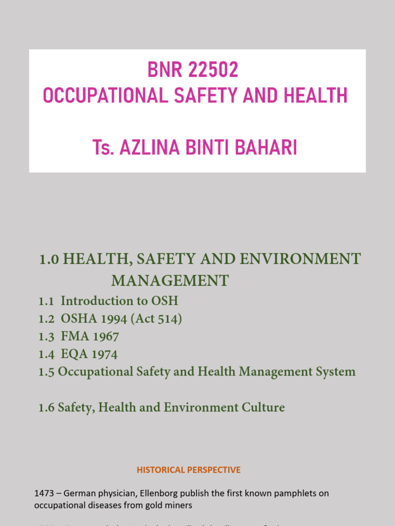 Overview of OSHA 1994 and FMA 1967 | PDF | Occupational Safety And ...