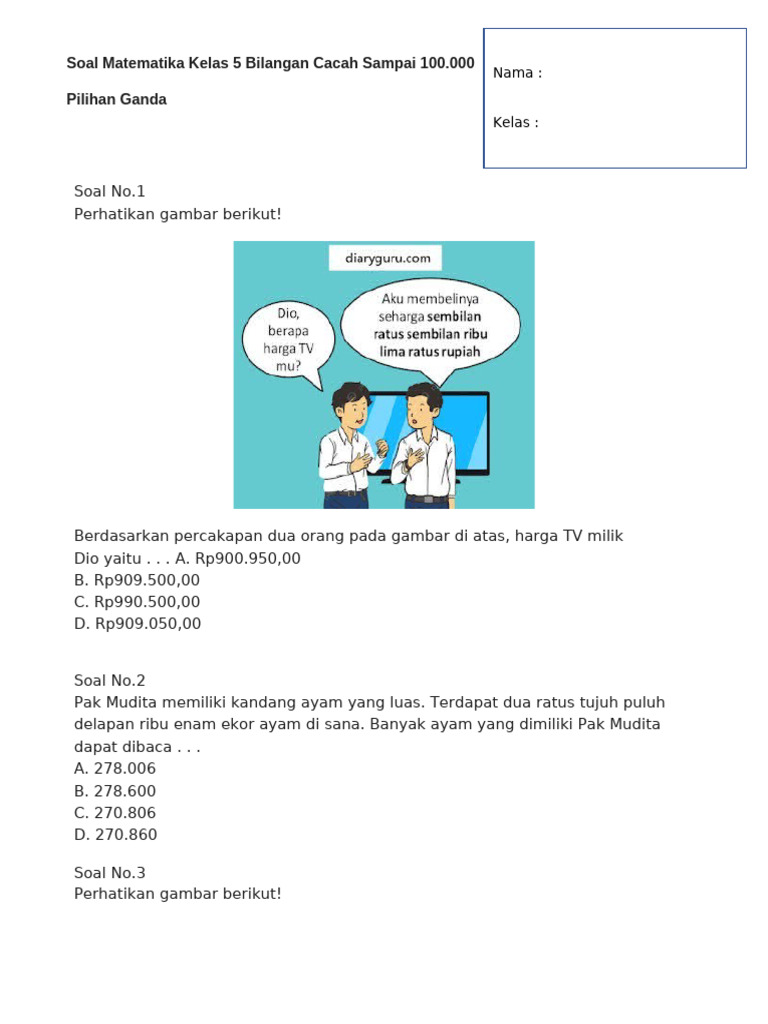 Soal Matematika Bilangan Cacah Kelas 5 | PDF