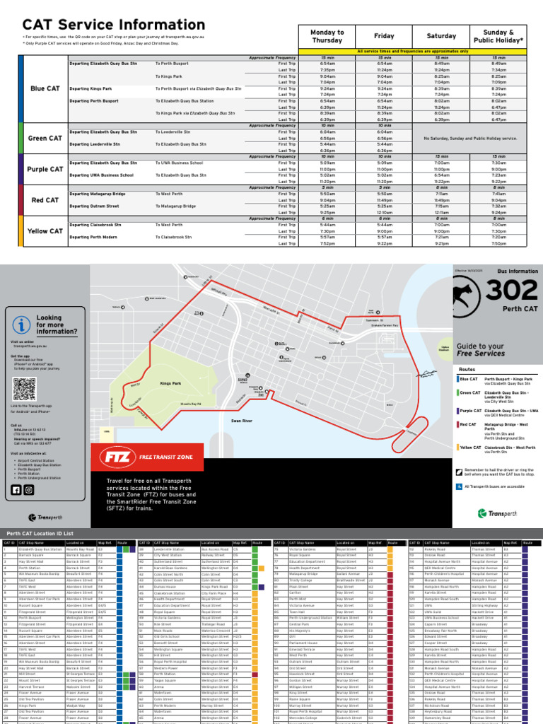 Perth CAT Bus Routes and Timetables 2025 | PDF | Public Transport | Bus ...
