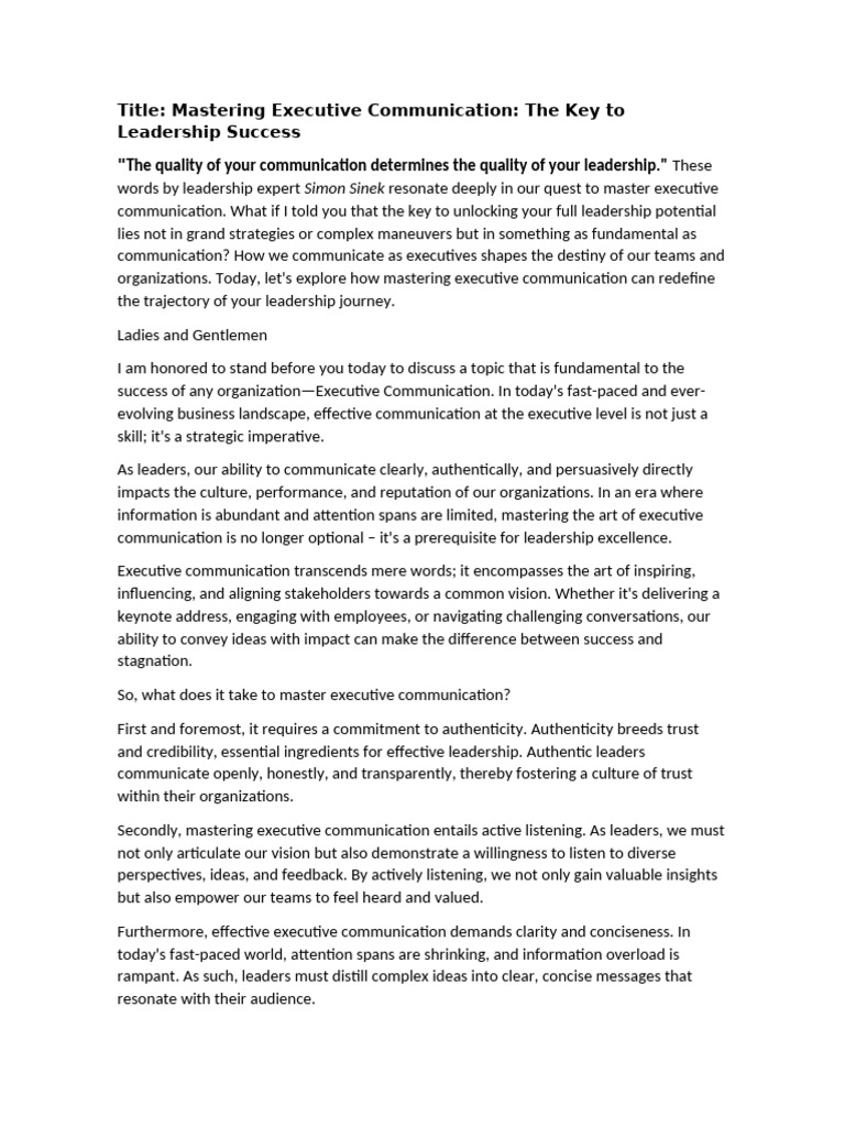 Mastering Executive Communication Skills | PDF | Leadership | Communication