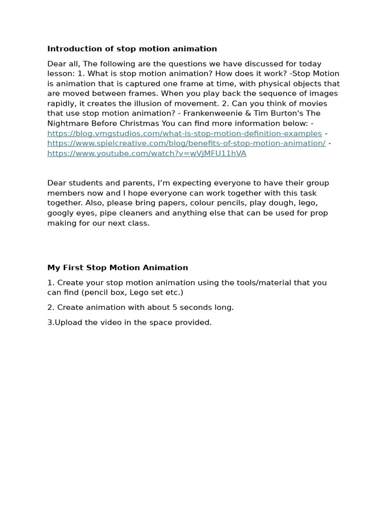 Introduction of Stop Motion Animation | PDF
