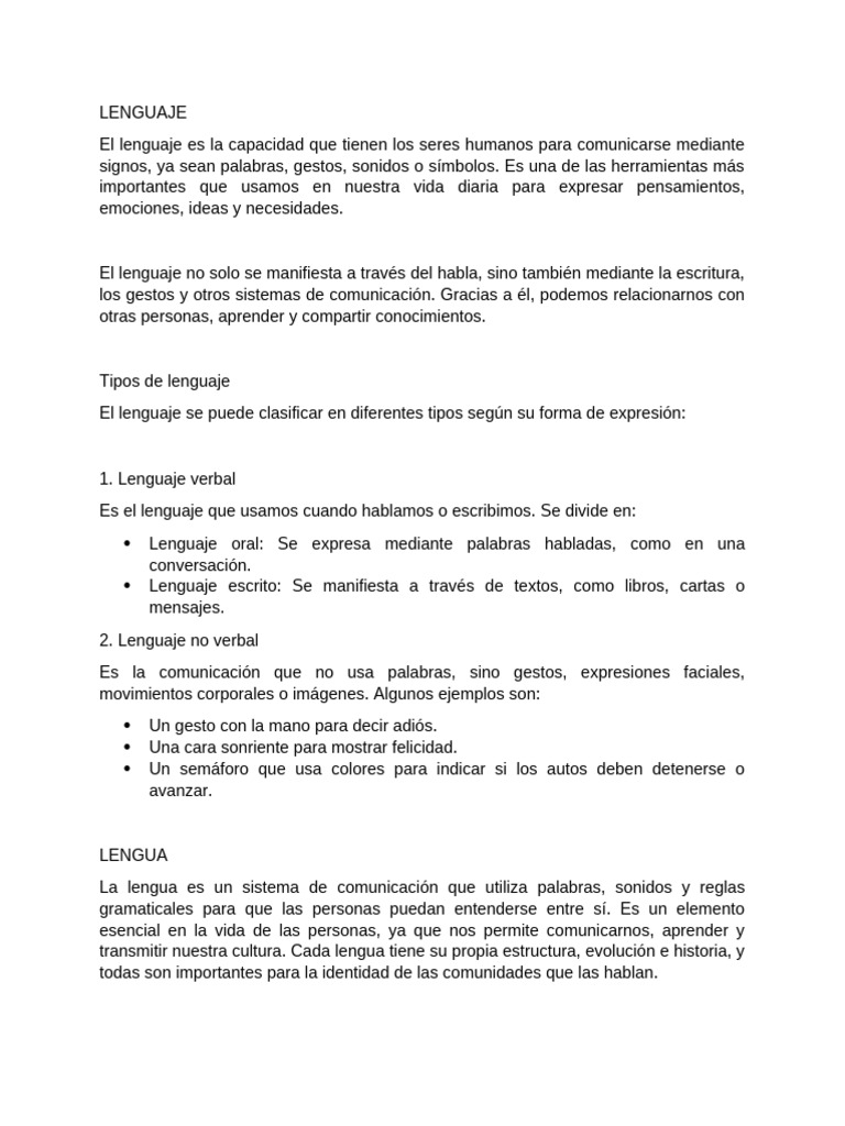 Tipos de Lenguaje: Verbal y No Verbal | PDF | Comunicación | Habla