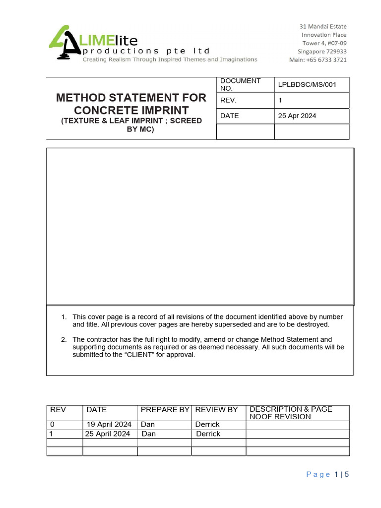 Concrete Imprint Method Statement Guide | PDF | Concrete | Crane (Machine)