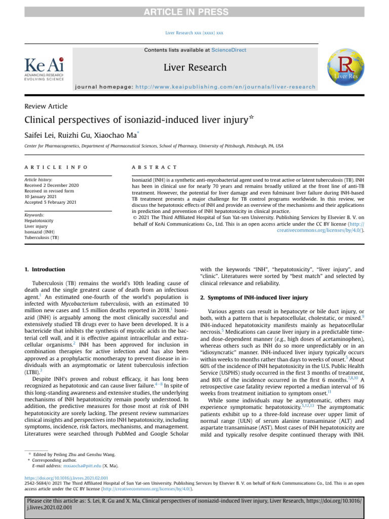 Clinical Perspectives of INH Induced Liver Injury | PDF | Mitochondrion ...
