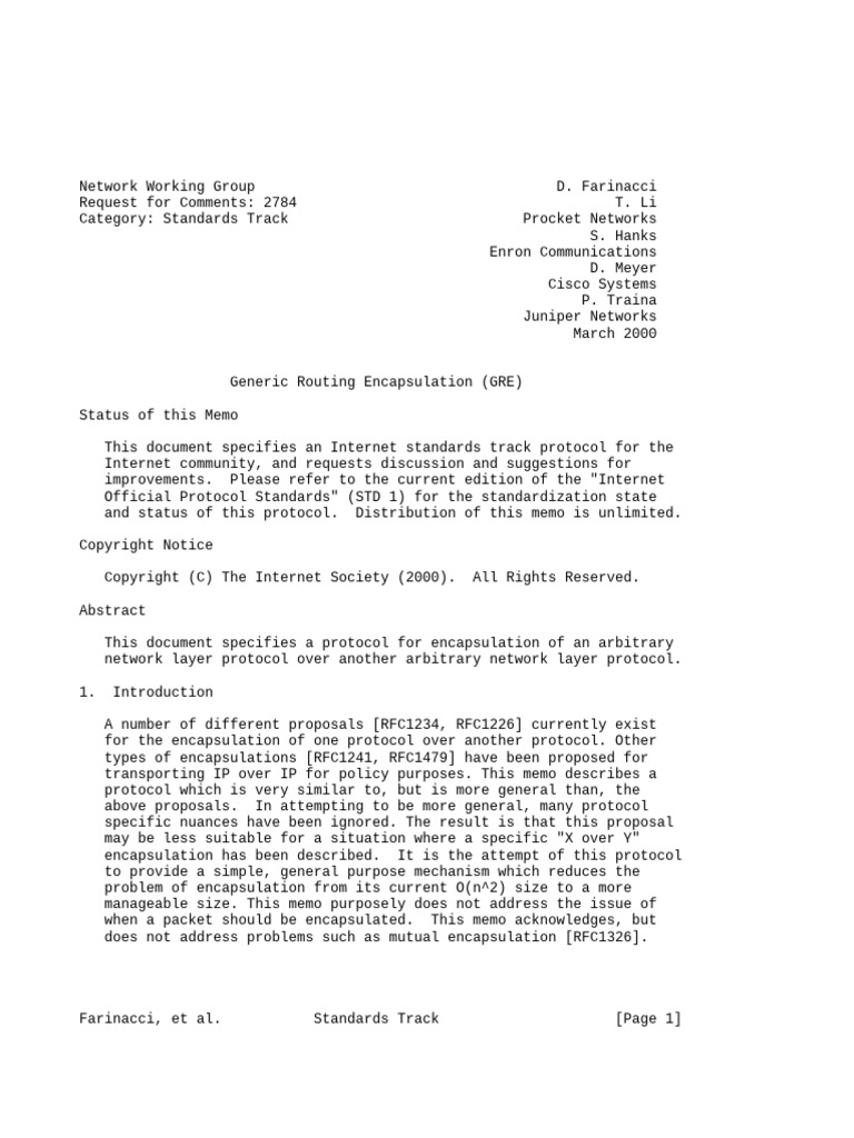 RFC 2784 | PDF | Telecommunications | Network Layer Protocols