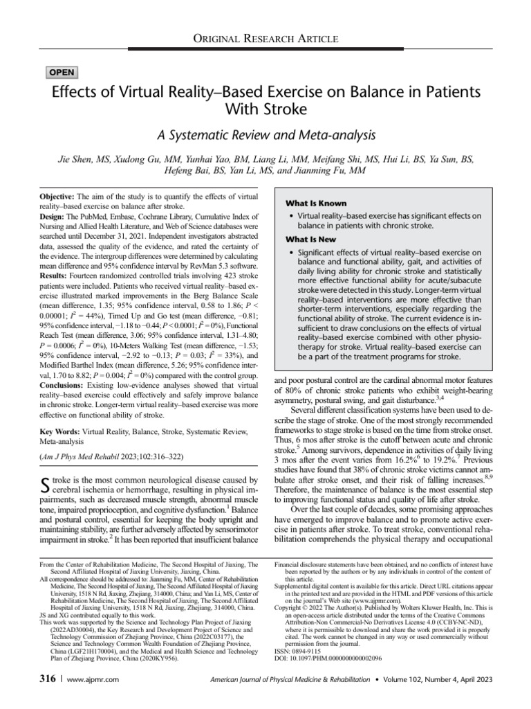 Effects of Virtual Reality-Based Exercise On Balan | PDF | Systematic ...