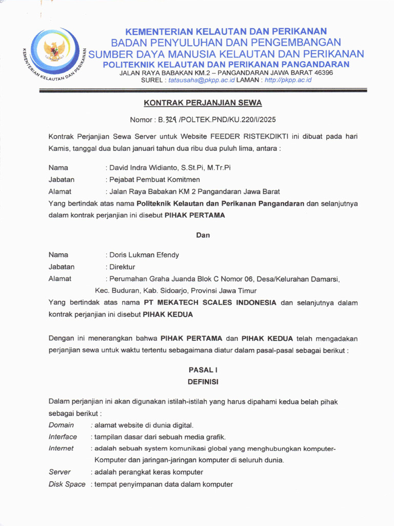 B.324 Kontrak Perjanjian Sewa Server | PDF