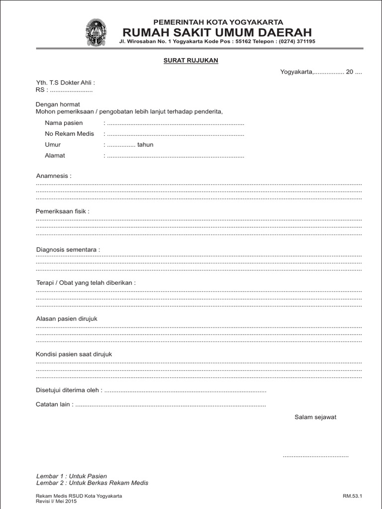 Surat Rujukan Medis Yogyakarta | PDF