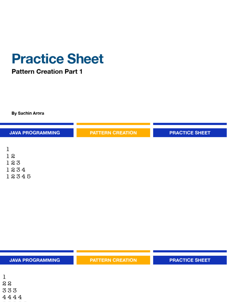 Java Pattern Creation Practice Sheet I | PDF | Elementary Geometry ...
