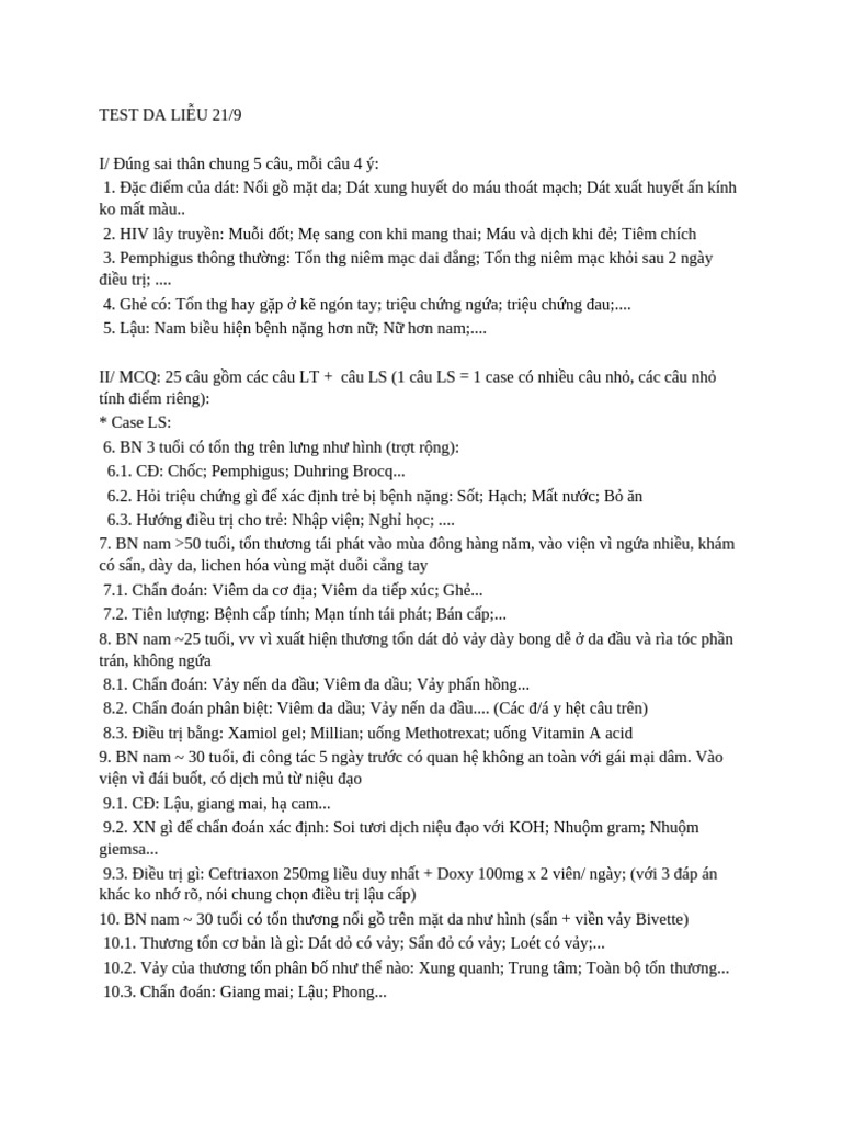 Test Da Liễu 21 9 | PDF
