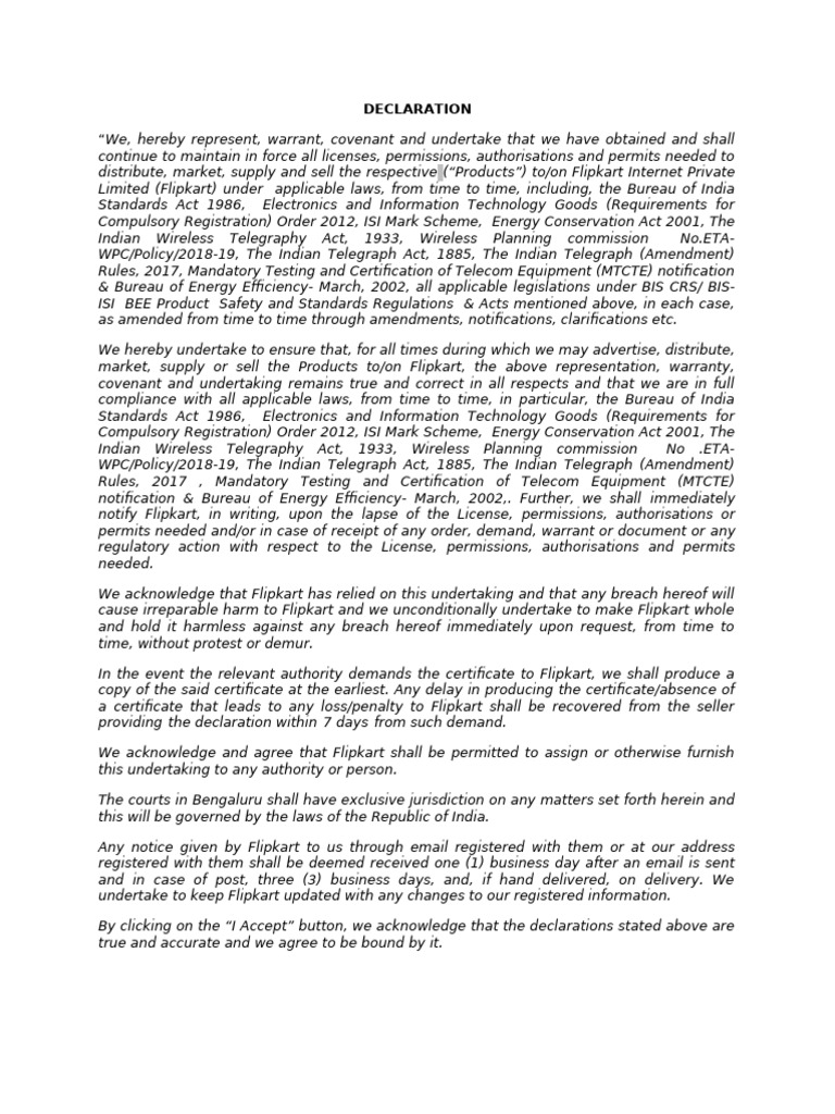 Compliance Declaration for Flipkart | PDF | Justice | Crime & Violence