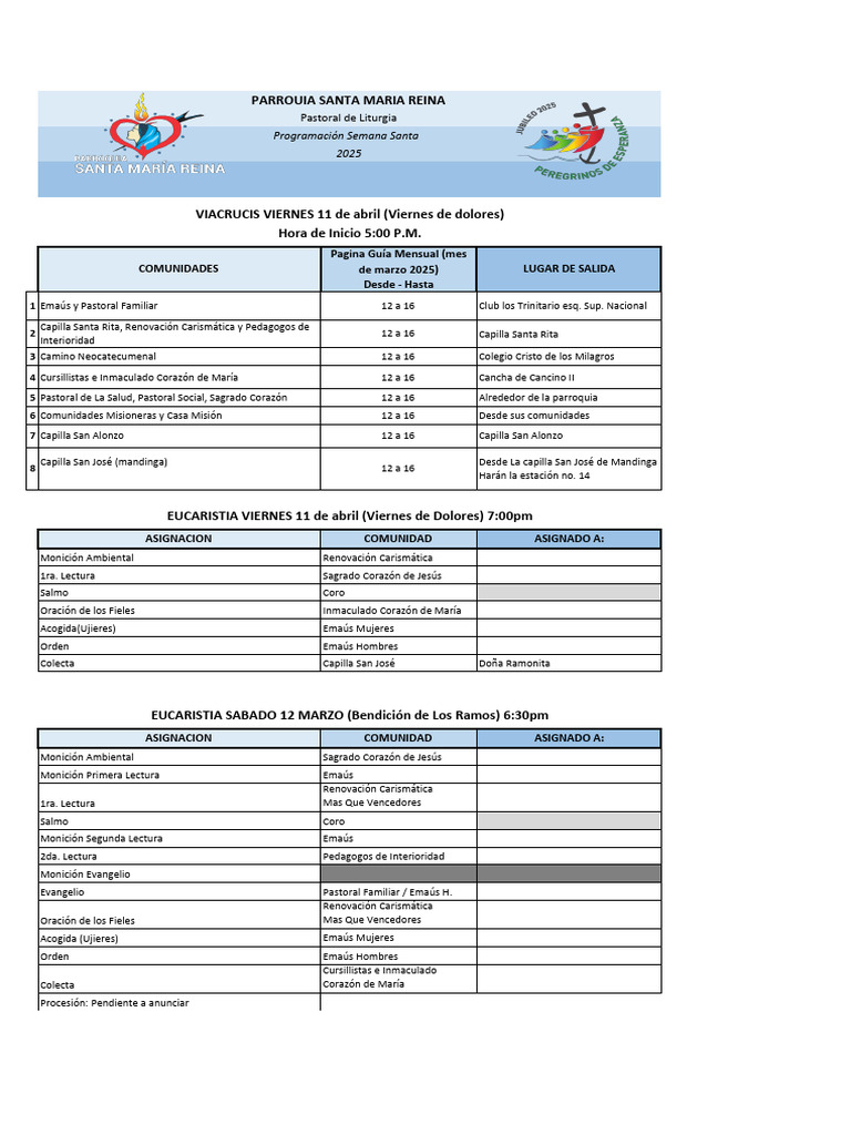 Programación Semana Santa 2025 | PDF | Calendario litúrgico | Adoración ...