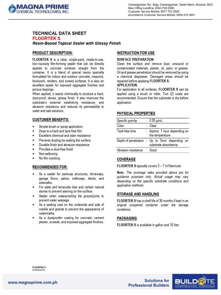 Floortek S: Glossy Sealer for Concrete | PDF | Concrete | Varnish