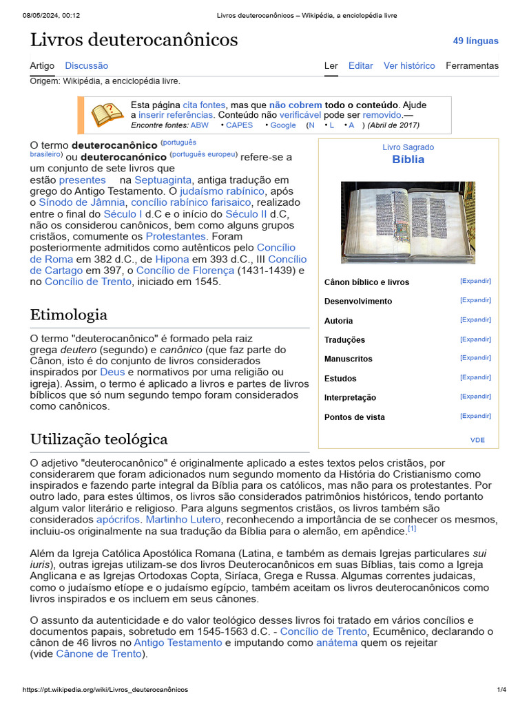 Livros Deuterocanônicos na Bíblia | PDF | Cânon Bíblico | Bíblia