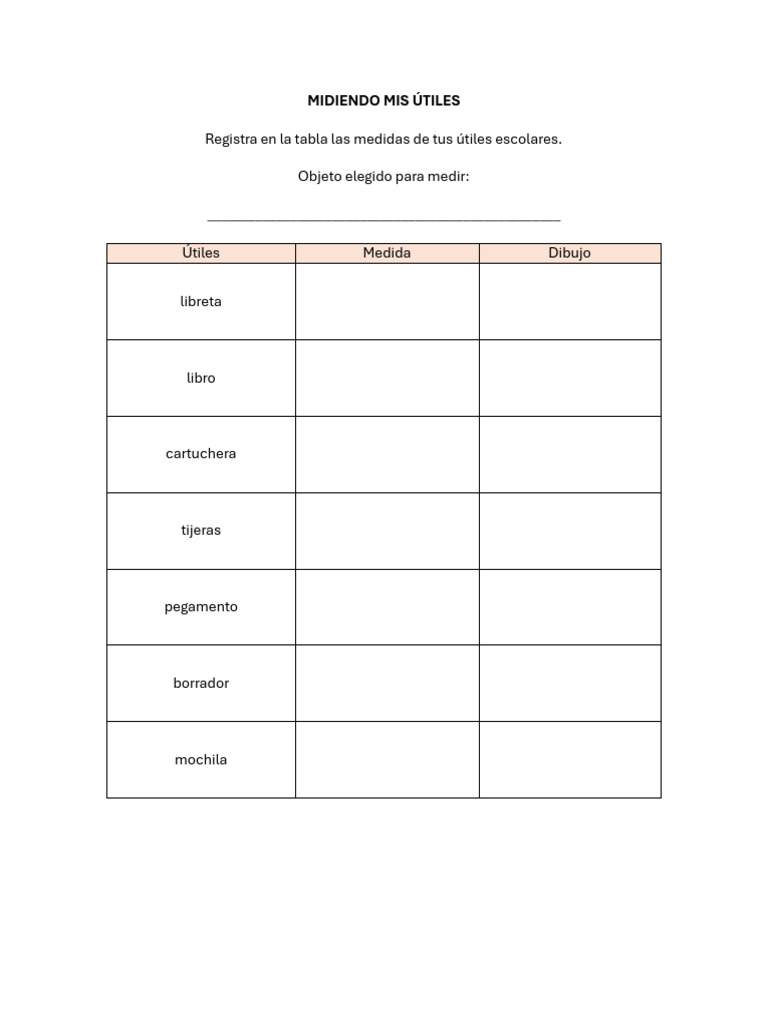 Medidas de Mis Útiles Escolares | PDF