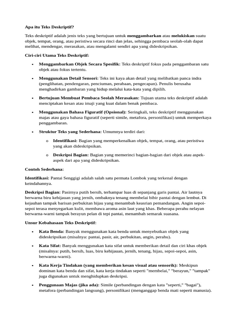 Pengertian dan Ciri Teks Deskriptif | PDF