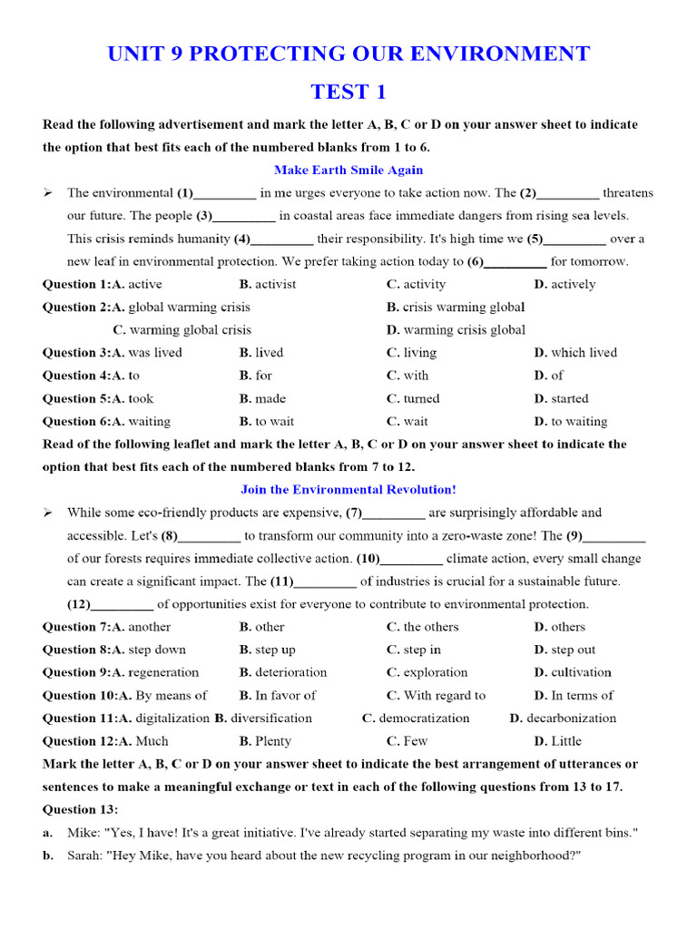 Unit 9 Grade 10 Test 1. | PDF