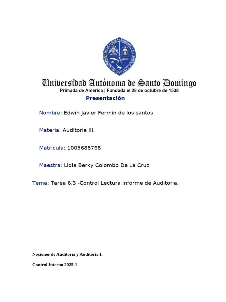 Tarea 6.3 - Control Lectura Informe de Auditoria | PDF | Auditoría ...