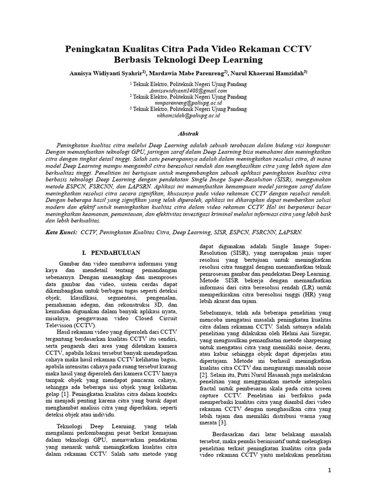 Peningkatan Citra CCTV dengan Deep Learning | PDF