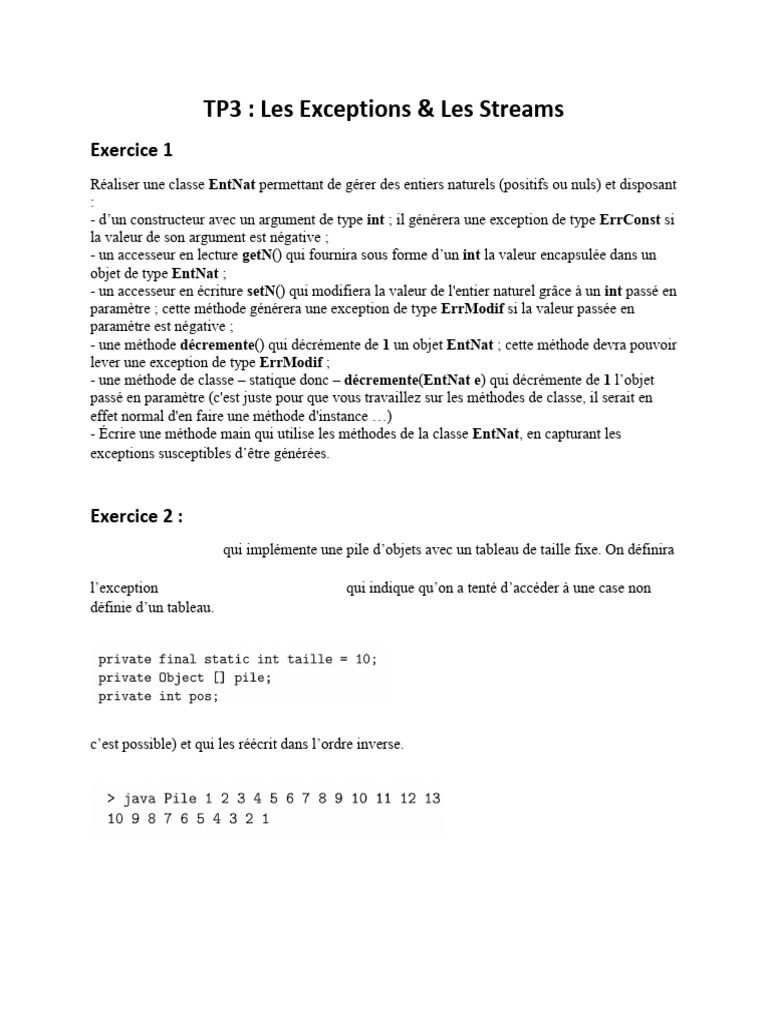Gestion des Exceptions et Streams en Java | PDF | Programmation ...