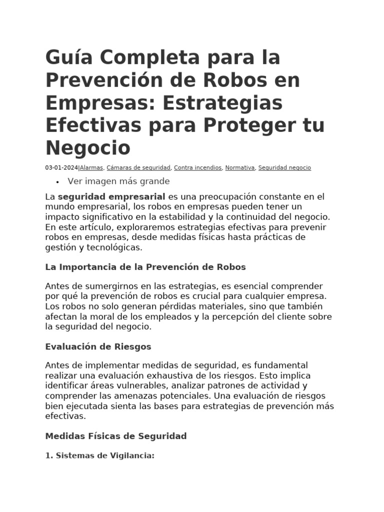 Guía Completa para la Prevención de Robos en Empresas | PDF | Valores ...