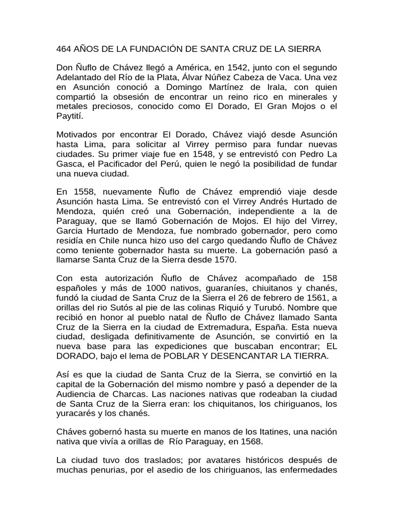 Fundación de Santa Cruz de la Sierra | PDF | Pueblos Indígenas de las ...