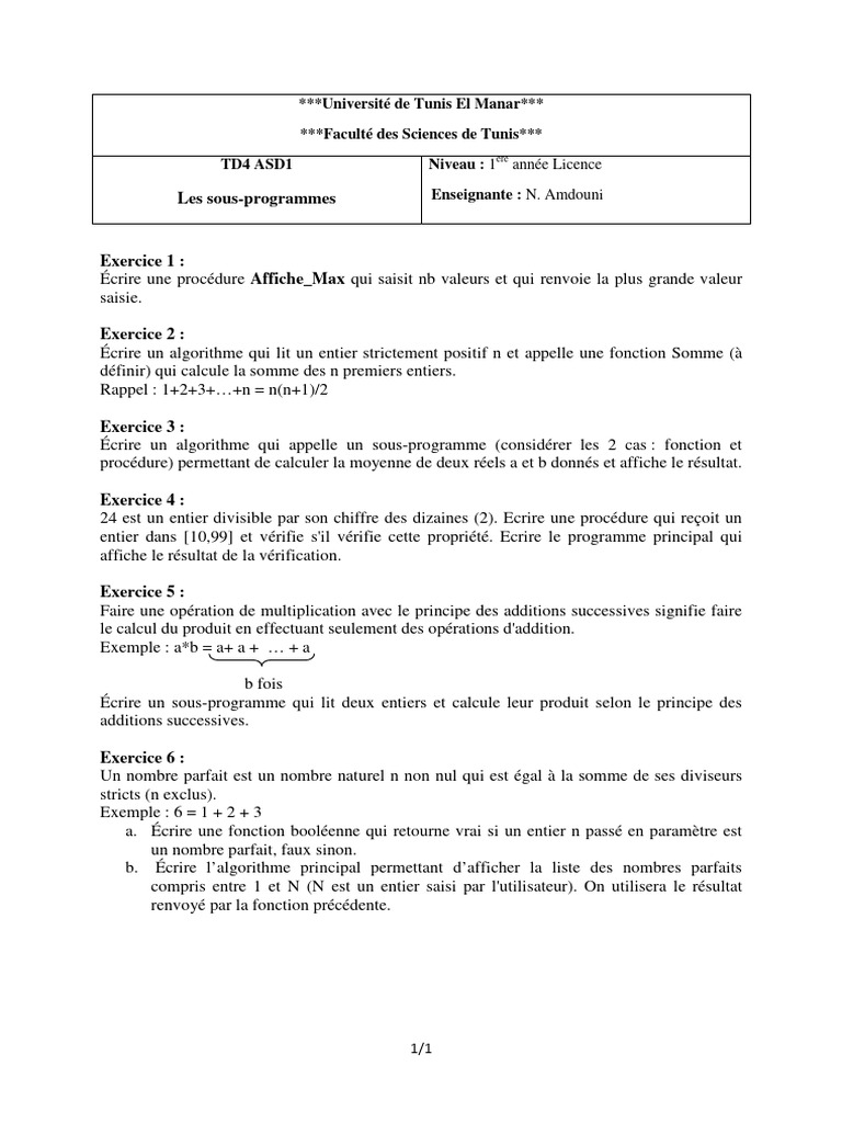 Exercices de programmation en algorithmes | PDF
