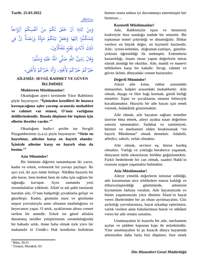 Ailemiz Sevgi Rahmet Ve Gven Klimimiz | PDF