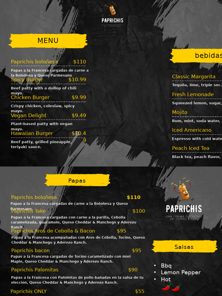 Menú de Hamburguesas y Papas Cargadas | PDF | Alimentos | Cocina