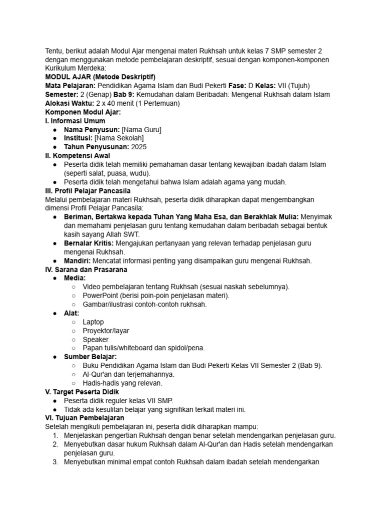 Modul Rukhsah Kelas 7 SMP Islam | PDF