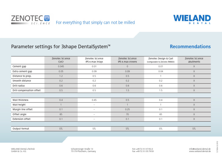 PMMA Parameter Settings for 3Shape | PDF | Dentistry Branches