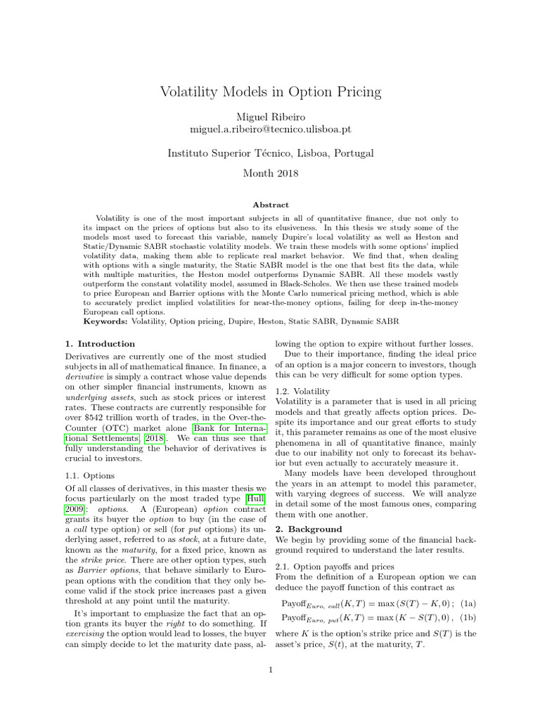 Volatility Models in Option Pricing ExtendedAbstract | PDF | Option ...