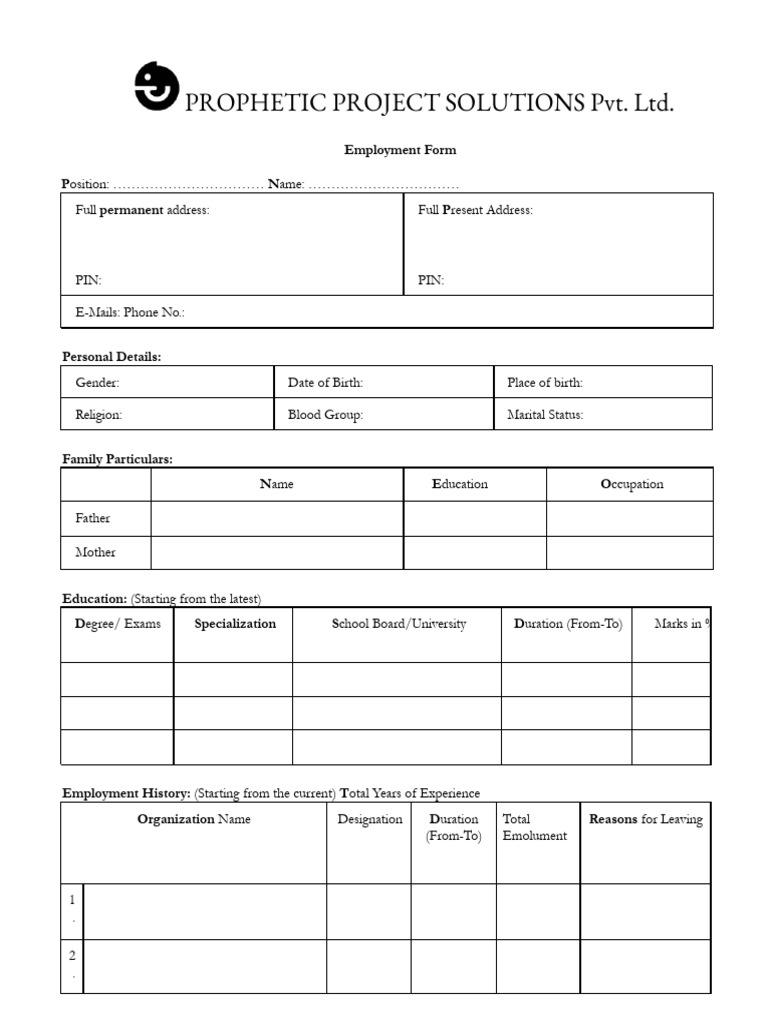 Employee Employment Form | PDF