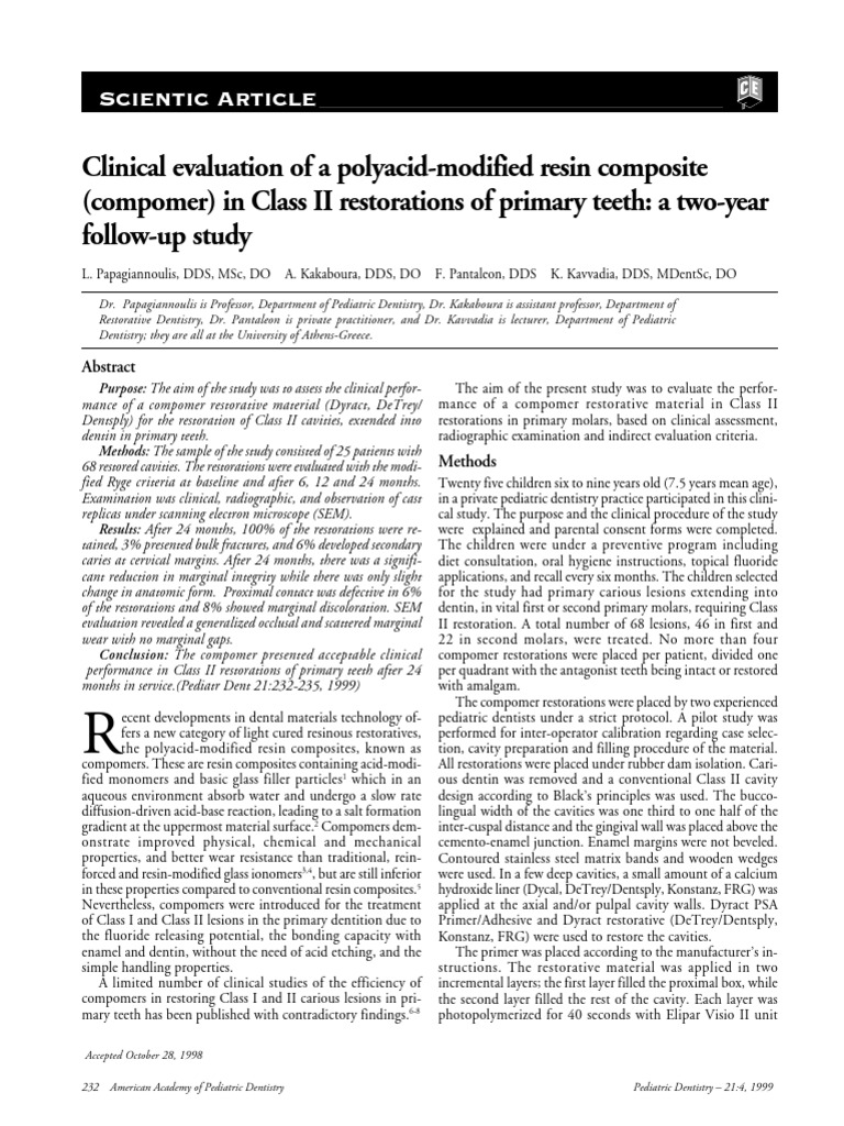 Clinical Evaluation of A Compomer and An | PDF | Dental Composite ...