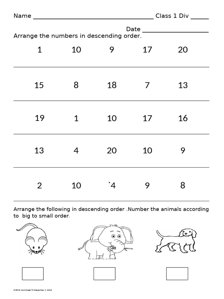 Descending Order and Addition Worksheet | PDF